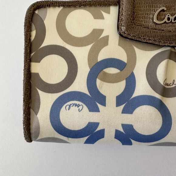 Coach Women's Madison Clover Op Art Wallet Blue Cream Brown Satin - Picture 12 of 15